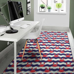 Blue And White Wave Crab Pattern Print Area Rug
