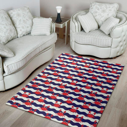 Blue And White Wave Crab Pattern Print Area Rug