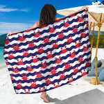 Blue And White Wave Crab Pattern Print Beach Sarong Wrap