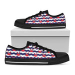 Blue And White Wave Crab Pattern Print Black Low Top Shoes