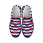 Blue And White Wave Crab Pattern Print Black Slip On Shoes