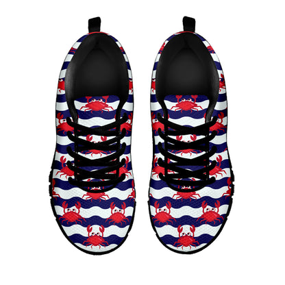 Blue And White Wave Crab Pattern Print Black Sneakers