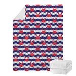 Blue And White Wave Crab Pattern Print Blanket