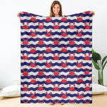 Blue And White Wave Crab Pattern Print Blanket