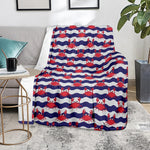 Blue And White Wave Crab Pattern Print Blanket