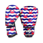Blue And White Wave Crab Pattern Print Boxing Gloves