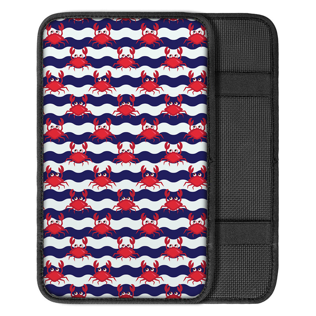 Blue And White Wave Crab Pattern Print Car Center Console Cover