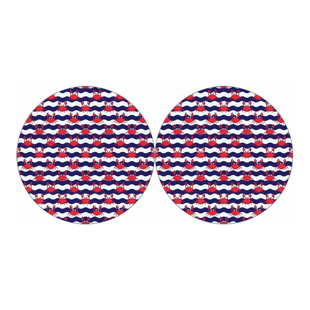 Blue And White Wave Crab Pattern Print Car Coasters