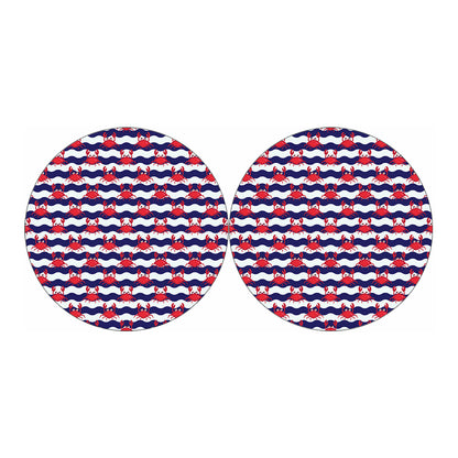 Blue And White Wave Crab Pattern Print Car Coasters
