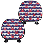 Blue And White Wave Crab Pattern Print Car Headrest Covers