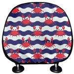 Blue And White Wave Crab Pattern Print Car Headrest Covers