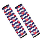 Blue And White Wave Crab Pattern Print Car Seat Belt Covers