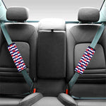 Blue And White Wave Crab Pattern Print Car Seat Belt Covers