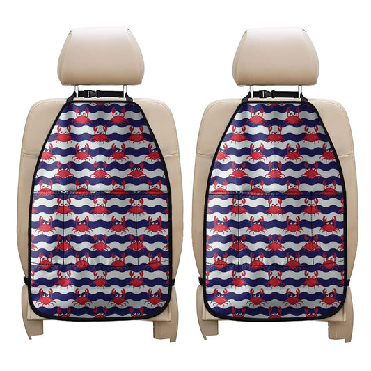 Blue And White Wave Crab Pattern Print Car Seat Organizers