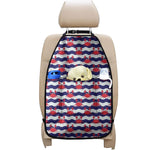 Blue And White Wave Crab Pattern Print Car Seat Organizers