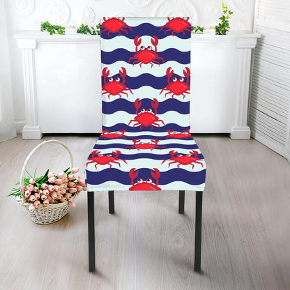 Blue And White Wave Crab Pattern Print Dining Chair Slipcover