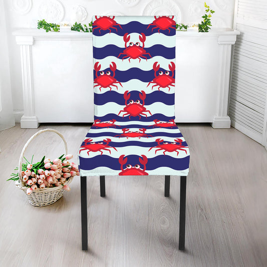 Blue And White Wave Crab Pattern Print Dining Chair Slipcover