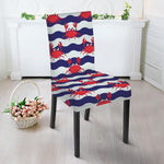 Blue And White Wave Crab Pattern Print Dining Chair Slipcover