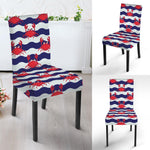 Blue And White Wave Crab Pattern Print Dining Chair Slipcover