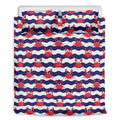 Blue And White Wave Crab Pattern Print Duvet Cover Bedding Set