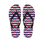 Blue And White Wave Crab Pattern Print Flip Flops