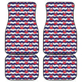 Blue And White Wave Crab Pattern Print Front and Back Car Floor Mats