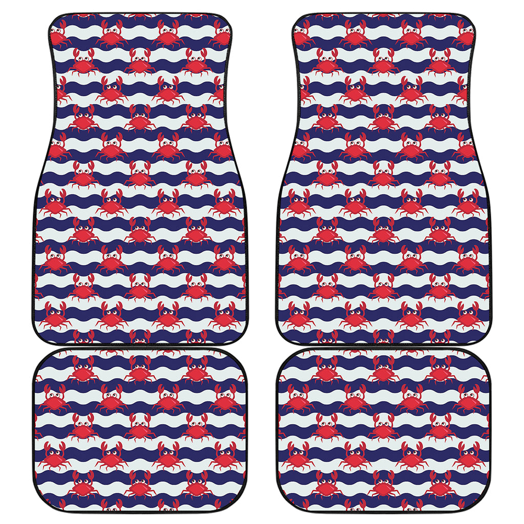Blue And White Wave Crab Pattern Print Front and Back Car Floor Mats