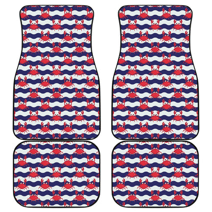 Blue And White Wave Crab Pattern Print Front and Back Car Floor Mats