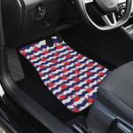 Blue And White Wave Crab Pattern Print Front and Back Car Floor Mats