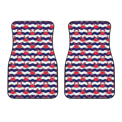 Blue And White Wave Crab Pattern Print Front Car Floor Mats