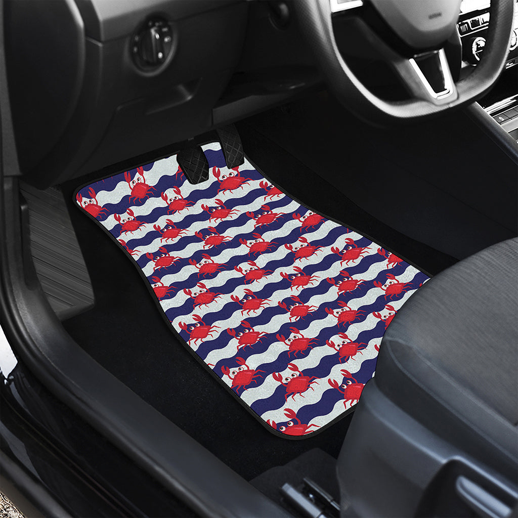 Blue And White Wave Crab Pattern Print Front Car Floor Mats