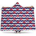 Blue And White Wave Crab Pattern Print Hooded Blanket
