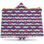 Blue And White Wave Crab Pattern Print Hooded Blanket