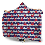 Blue And White Wave Crab Pattern Print Hooded Blanket