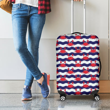 Blue And White Wave Crab Pattern Print Luggage Cover