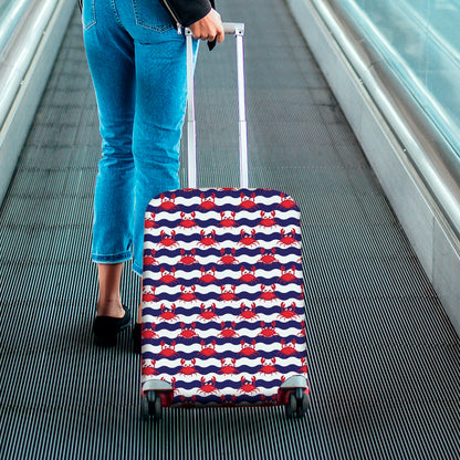 Blue And White Wave Crab Pattern Print Luggage Cover