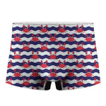 Blue And White Wave Crab Pattern Print Men's Boxer Briefs
