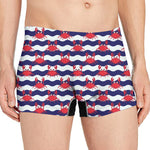 Blue And White Wave Crab Pattern Print Men's Boxer Briefs
