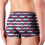 Blue And White Wave Crab Pattern Print Men's Boxer Briefs