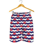 Blue And White Wave Crab Pattern Print Men's Shorts