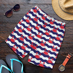 Blue And White Wave Crab Pattern Print Men's Shorts