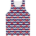 Blue And White Wave Crab Pattern Print Men's Tank Top