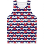 Blue And White Wave Crab Pattern Print Men's Tank Top