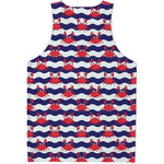 Blue And White Wave Crab Pattern Print Men's Tank Top