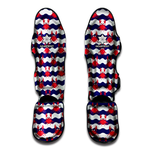 Blue And White Wave Crab Pattern Print Muay Thai Shin Guard