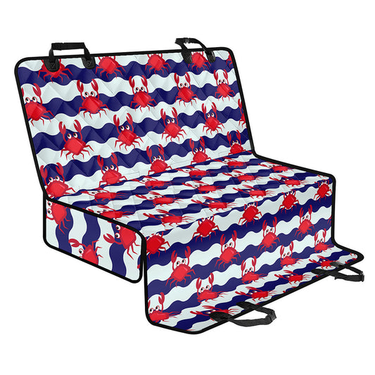 Blue And White Wave Crab Pattern Print Pet Car Back Seat Cover