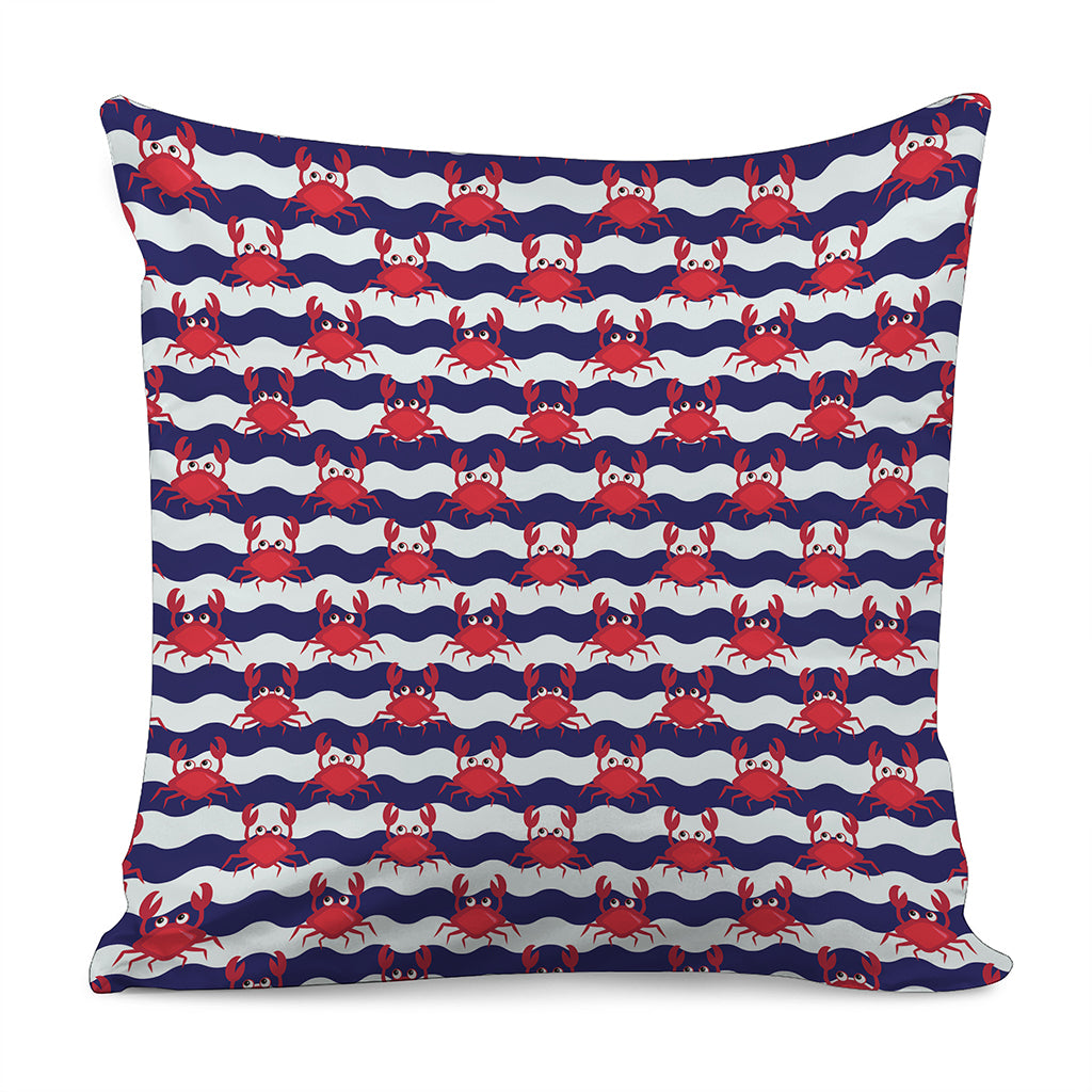 Blue And White Wave Crab Pattern Print Pillow Cover