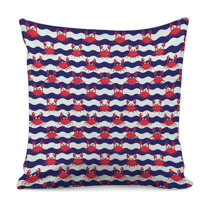 Blue And White Wave Crab Pattern Print Pillow Cover