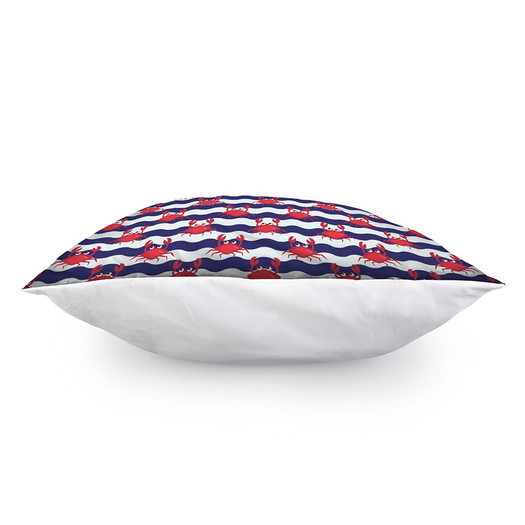 Blue And White Wave Crab Pattern Print Pillow Cover