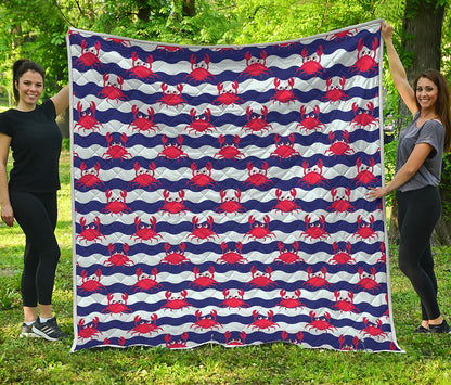 Blue And White Wave Crab Pattern Print Quilt